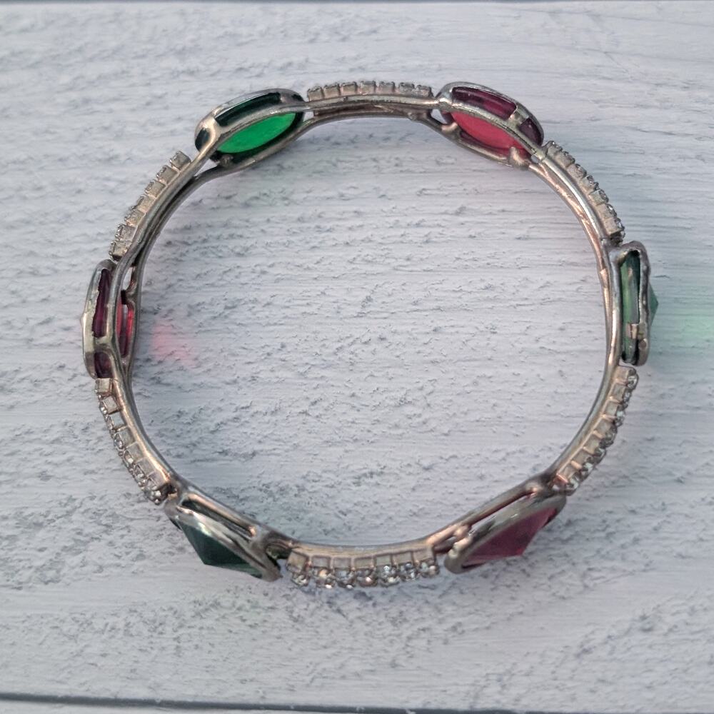 Vintage Bangle Bracelet - Red, Green, Clear - Just Over 6.75" - Picture 6 of 8